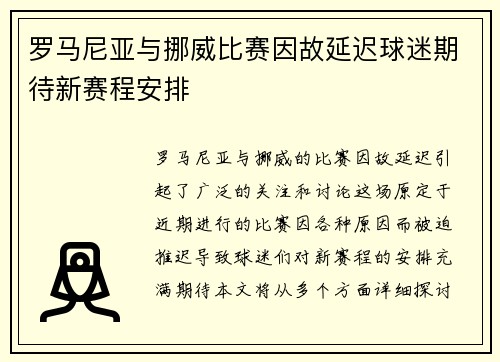罗马尼亚与挪威比赛因故延迟球迷期待新赛程安排